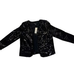 Anna‎ Cai Francesca's Black Sequin Cropped Jacket Open Front Bolero NWT M